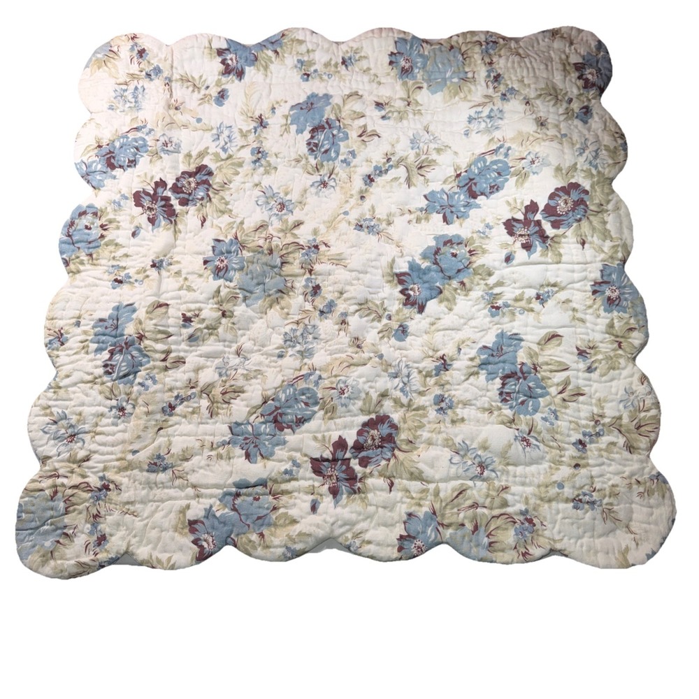 NIP Blanc D'Ivoire Emille Blue Floral Quilted Euro Shams 65x65cm Cotton Set of 2